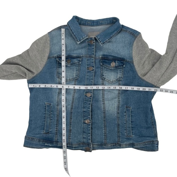 Lovesick Fleece Sleeve Denim Jean Jacket Size 1 Women's - Picture 3 of 7